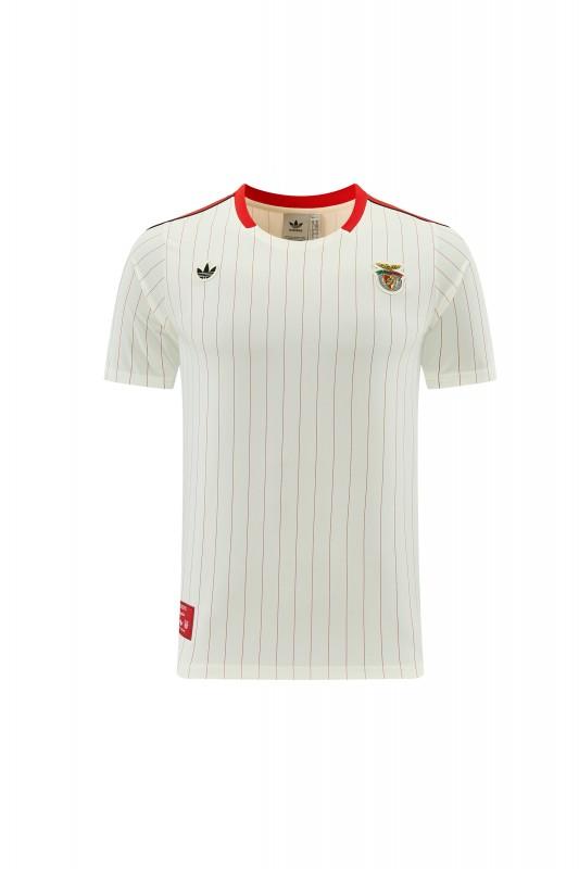 26/27 Benfica × Adidas Originals Off-White Pinstripe Short Sleeve+Soccer Shorts
