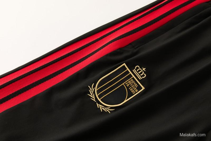 26/27 Belgium  Black Full Zipper Hooded Jacket Tracksuit + Long Pants