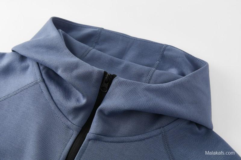26/27  Paris Saint-Germain Steel Blue Full Zipper Hooded Jacket Tracksuit + Long Pants