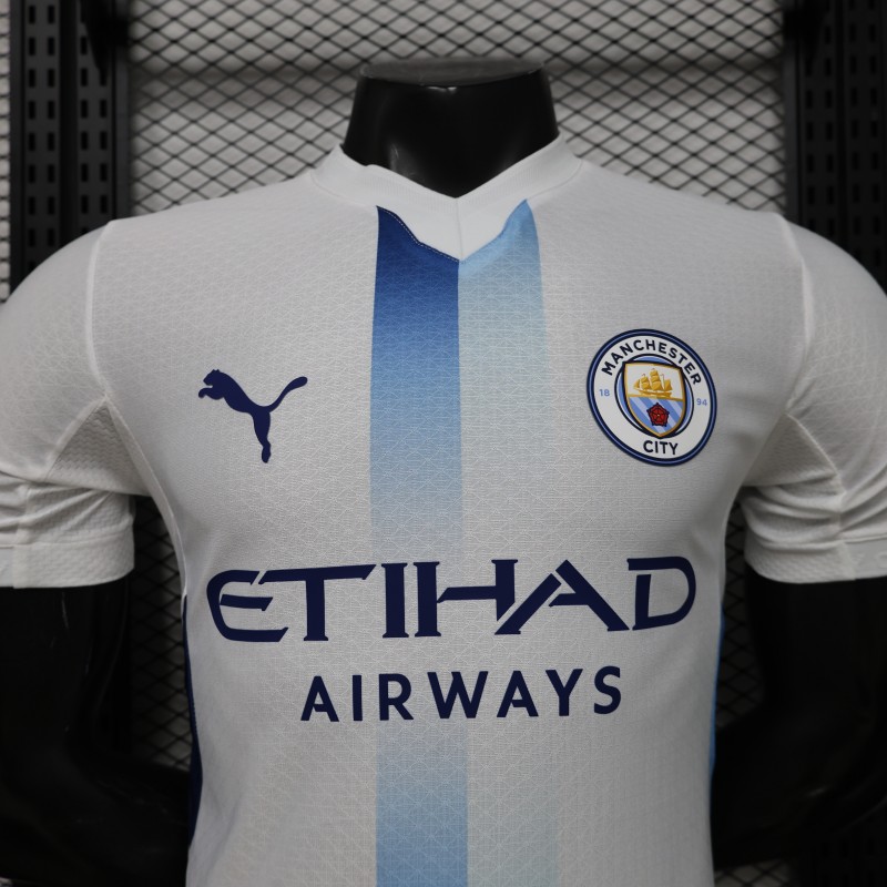 Player Version 26/27 Manchester City White with Blue Stripe Away Jersey