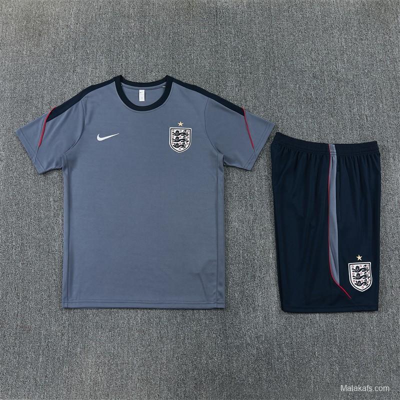 2026 England Grey Short Sleeve+ Navy Blue Soccer Shorts