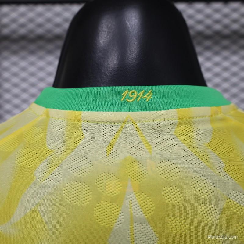 Player Version 2026 Brazil  Yellow with Abstract Feather Pattern Home Jersey