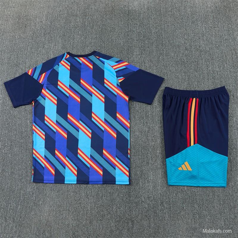 2026 Spain Navy Blue Multi-Color Diagonal Stripe Short Sleeve+Soccer Shorts
