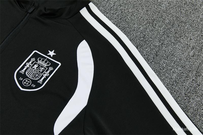 2026 Spain Black & White Half Zipper Jacket Tracksuit + Long Pants