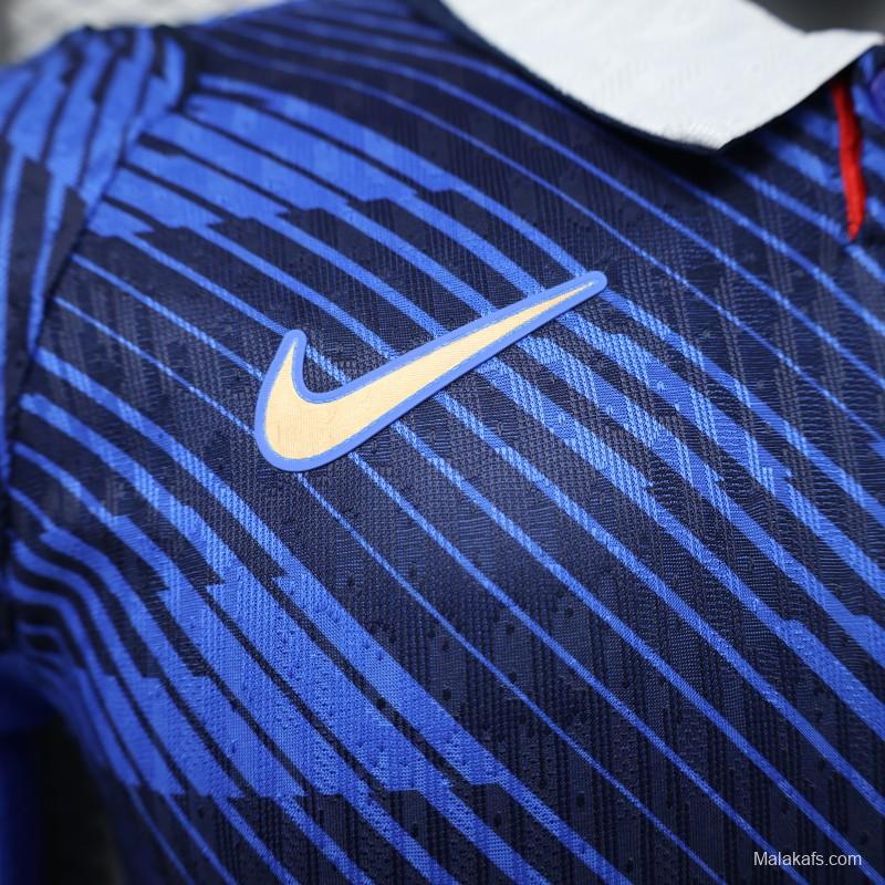 Player Version 2026 France Home Blue  Polo Collar Long Sleeve Jersey