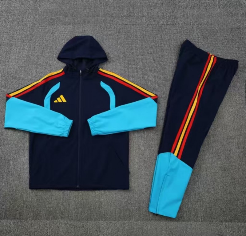 26/27 Adidas  Navy Blue &Lake Blue Full Zipper Hooded  Windbreaker Jacket Tracksuit + Long Pants