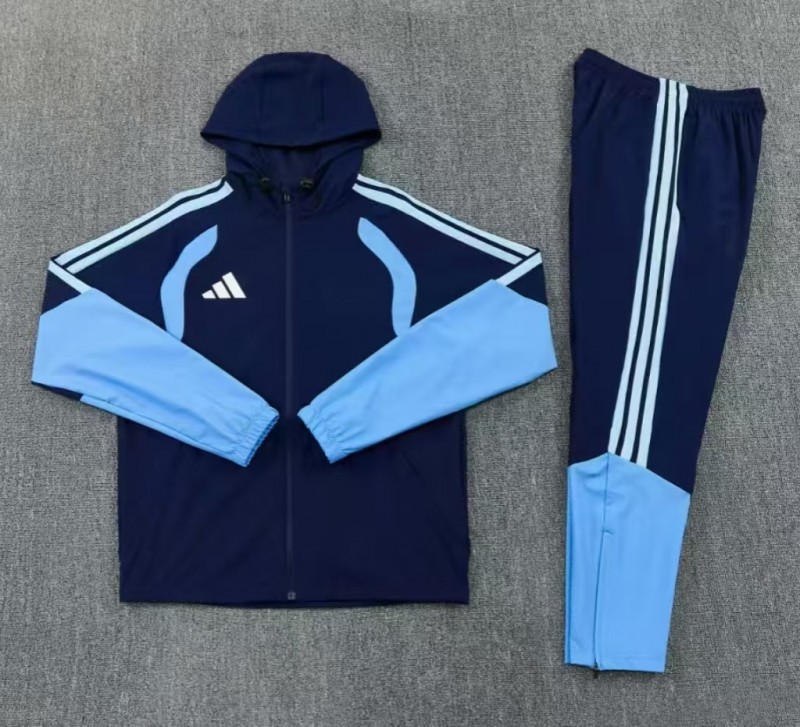 26/27 Adidas  Navy Blue Full Zipper Hooded  Windbreaker  Jacket Tracksuit + Long Pants