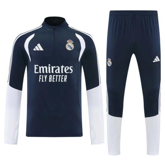 26/27 Real Madrid  Navy Blue  Half Zipper Jacket Tracksuit + Long Pants