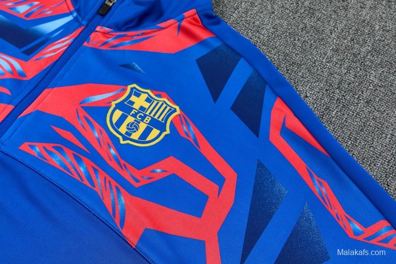 26/27 FC Barcelona Blue with Red  Full Zipper Jacket Tracksuit + Long Pants