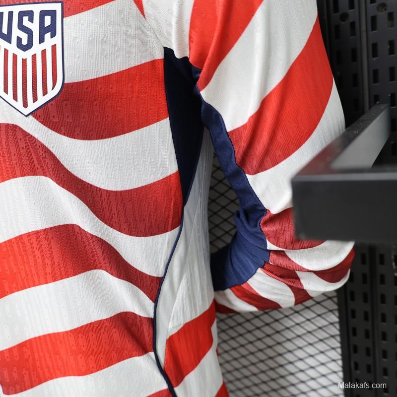 Player Version 2026 USA White & Red with Wave Stripe Long Sleeve Home Jersey