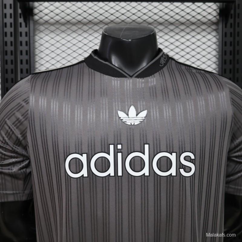 Player Version 2026  Adidas Originals Retro Style Charcoal Grey Stripe Football Jersey