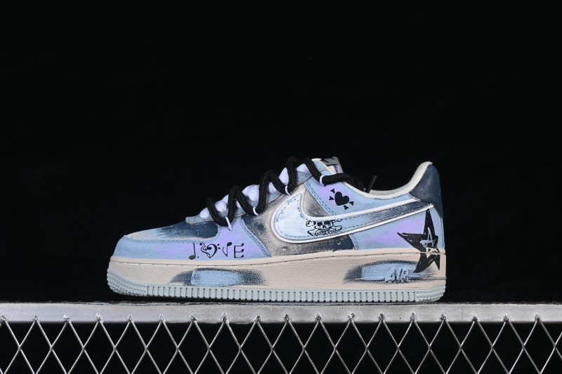Nike Air Force 1 '07 Low 'Midnight Starburst' Hand-Painted Graffiti Sneakers with Retro Worn Aesthetic - ZB2121-120