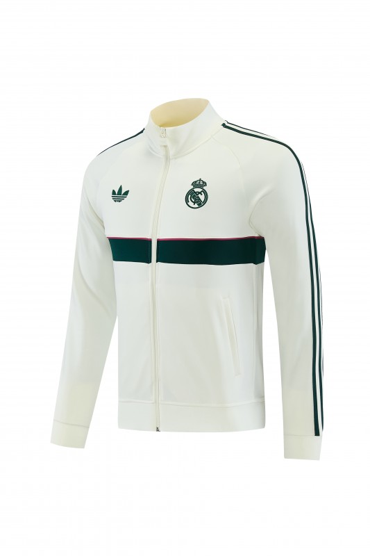 26/27 Real Madrid CF White Full Zipper Jacket Tracksuit + Green Long Pants