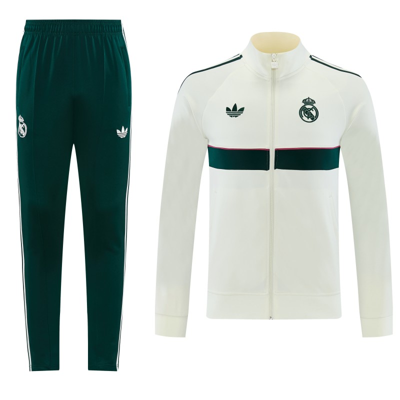 26/27 Real Madrid CF White Full Zipper Jacket Tracksuit + Green Long Pants