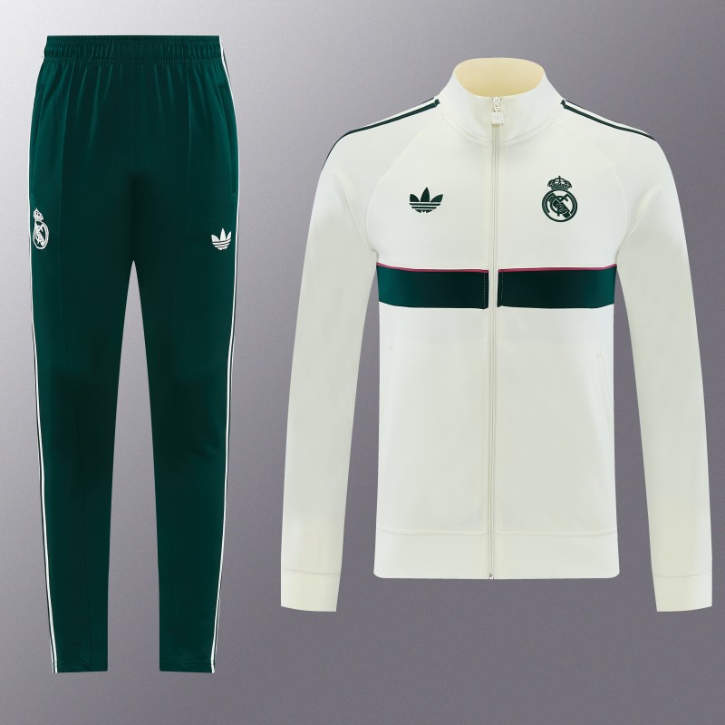 26/27 Real Madrid CF White Full Zipper Jacket Tracksuit + Green Long Pants