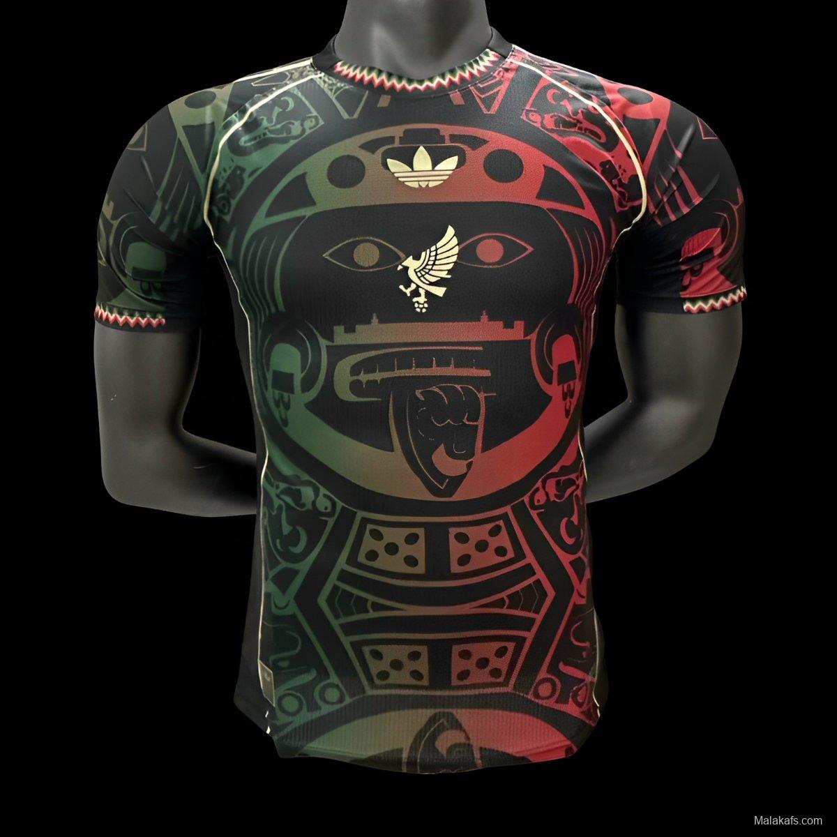 Player Version 2025 Mexico Black with Red-Green Aztec Pattern Jersey