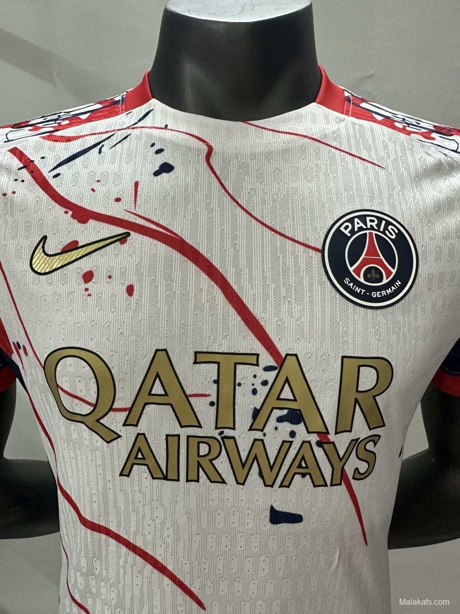 Player Version 25/26 Paris Saint-Germain White with Abstract Red Lines Jersey