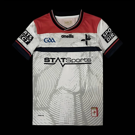 25/26 Kids Kildare GAA White with Red Shoulders and Circular Pattern Jersey