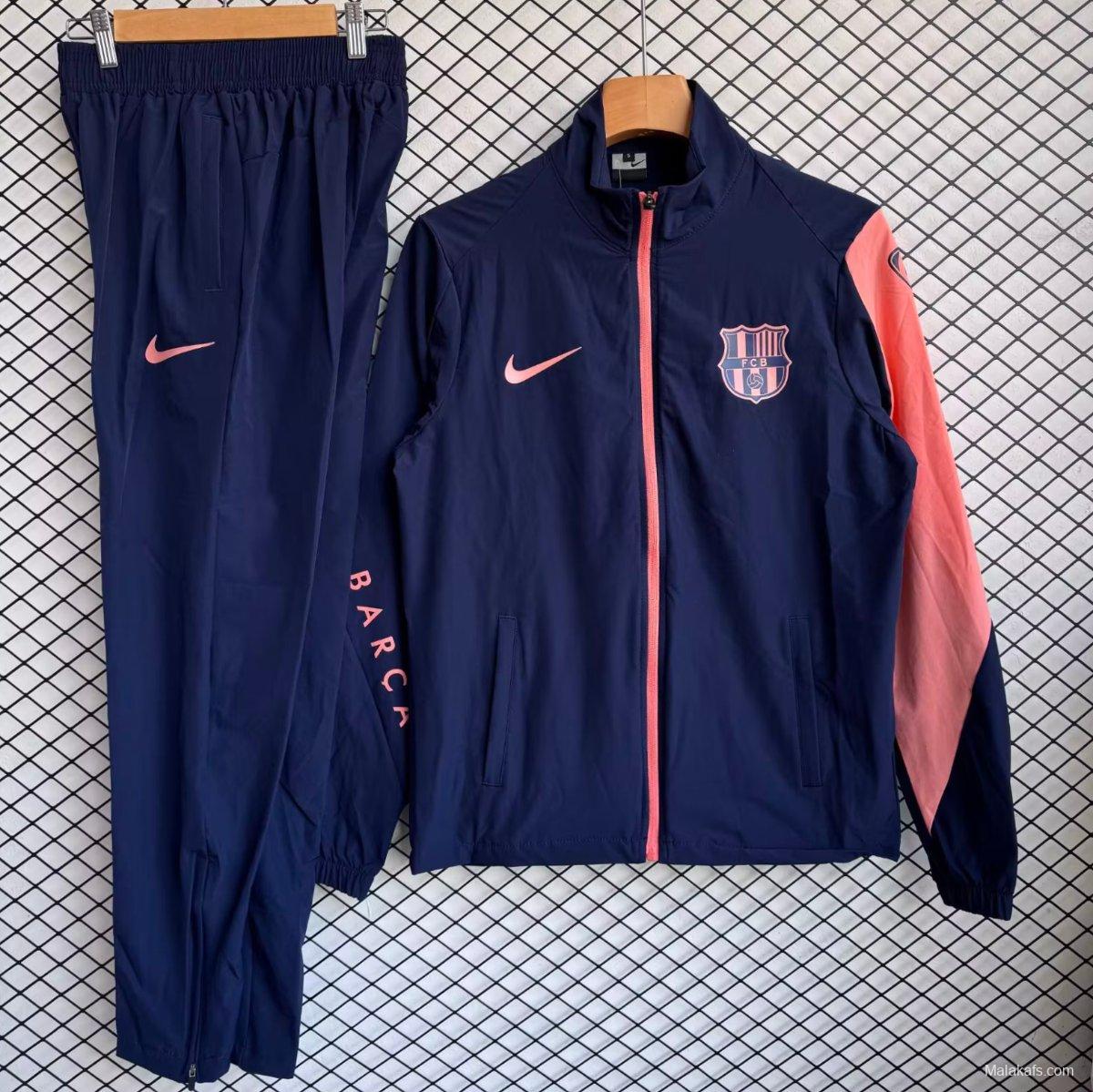 25/26 Barcelona Navy Blue with Pink Full zipper Jacket Tracksuit+ long pants