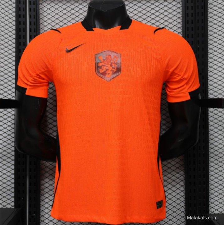 Player Version 2026 Netherlands Orange with Black Side Panel Home Jersey