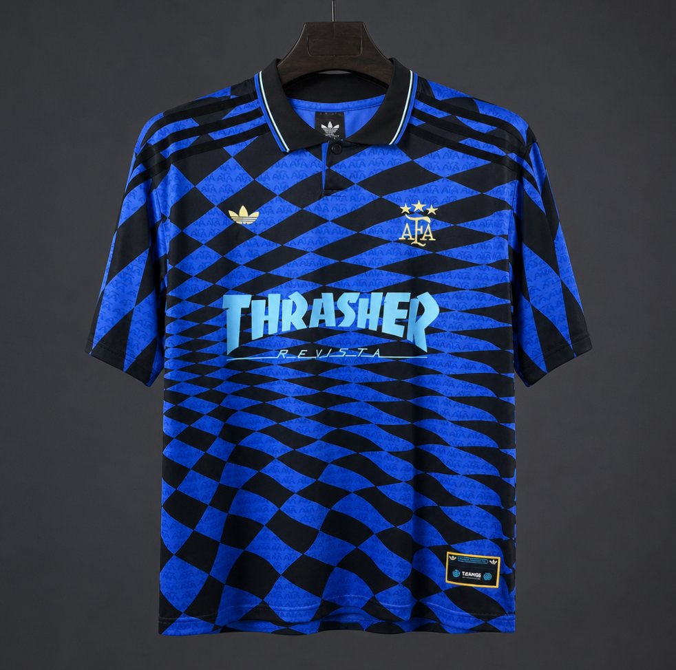 2026 Argentina x Thrasher x AFA Jersey With Blue Checkered Pattern