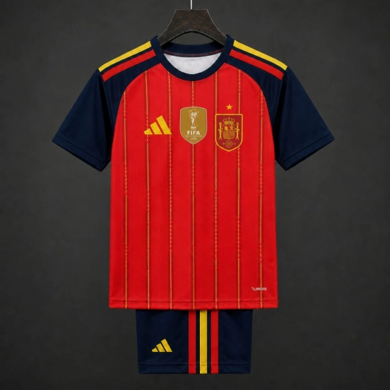 2 Star 2026 Kids Spain Home Jersey With Champion Patch