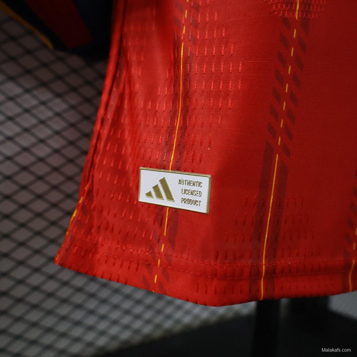 Player Version 2 Star 2026 Spain Home Long Sleeve Jersey With Champion Patch