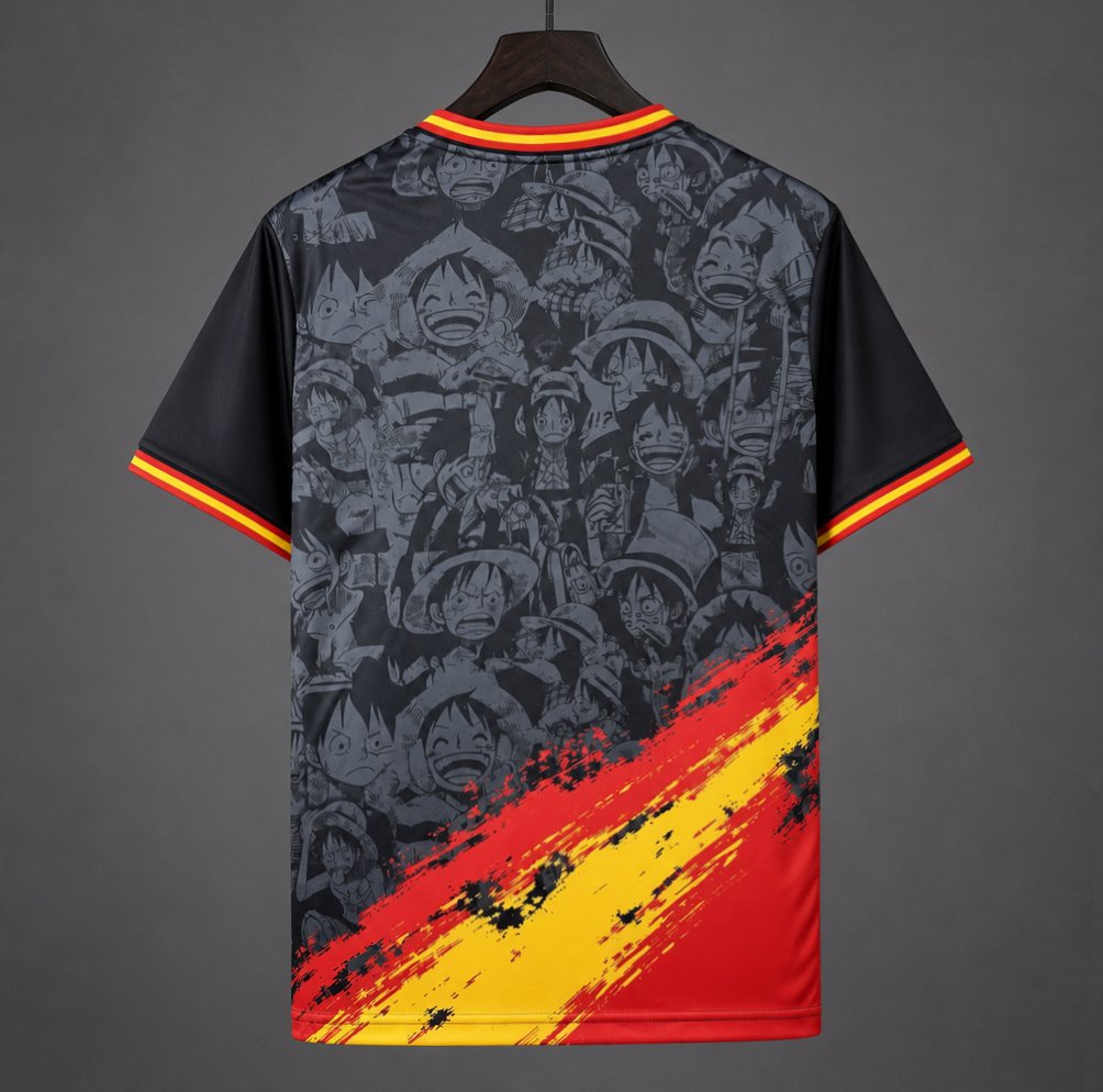 2026 Spain Special Edition Black Red and Yellow Gear 5 Luffy Anime Graphic Soccer Jersey