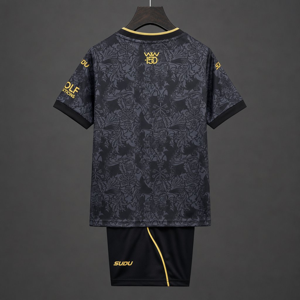 26/27 Kids Wolverhampton Wanderers Wolves Third Black Jersey Kit
